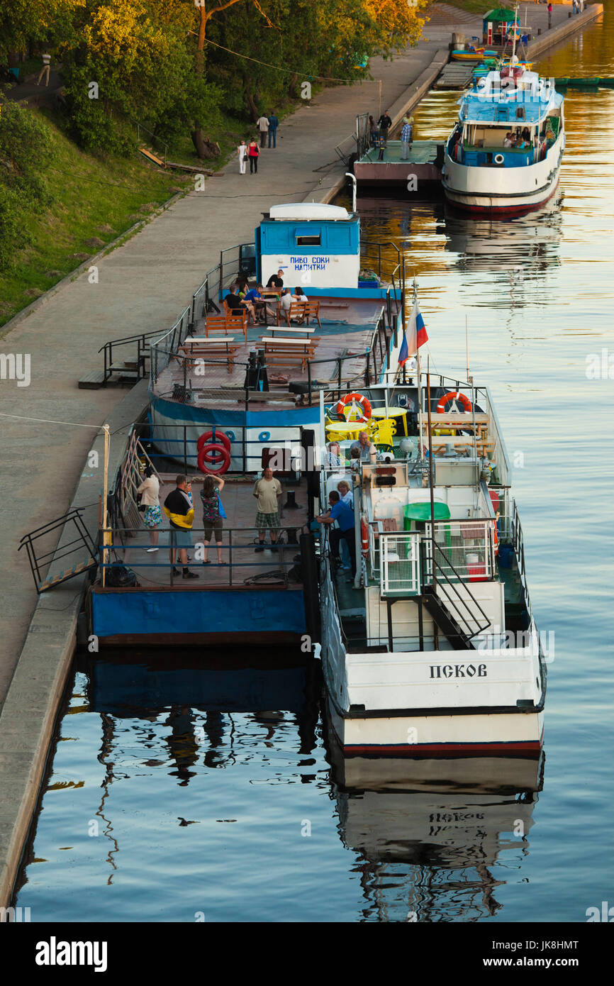 Russia, Pskovskaya Oblast, Pskov, tourboats on the Velikaya River Stock Photo