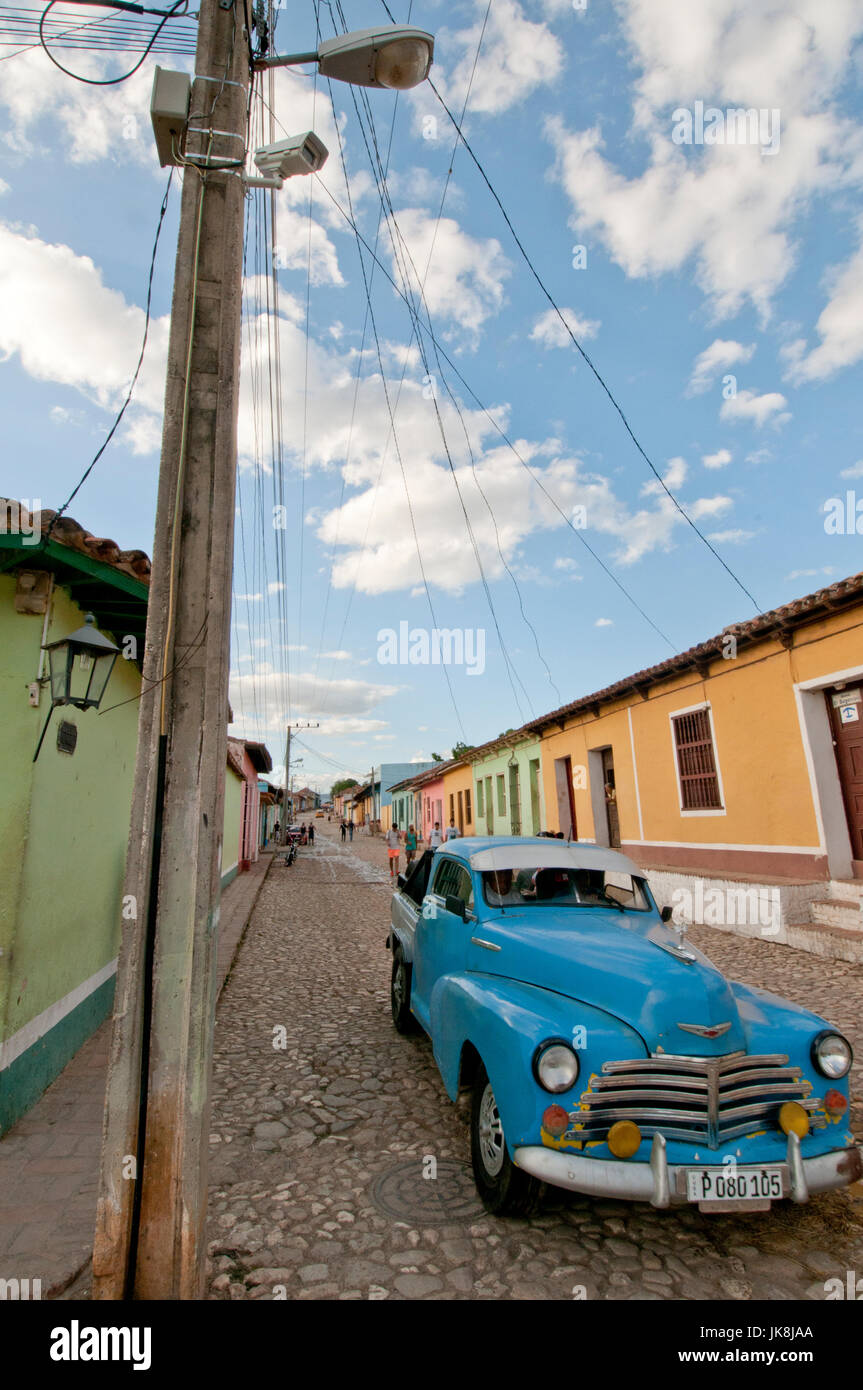 Old American car on side street in Trinidad Cuba Stock Photo