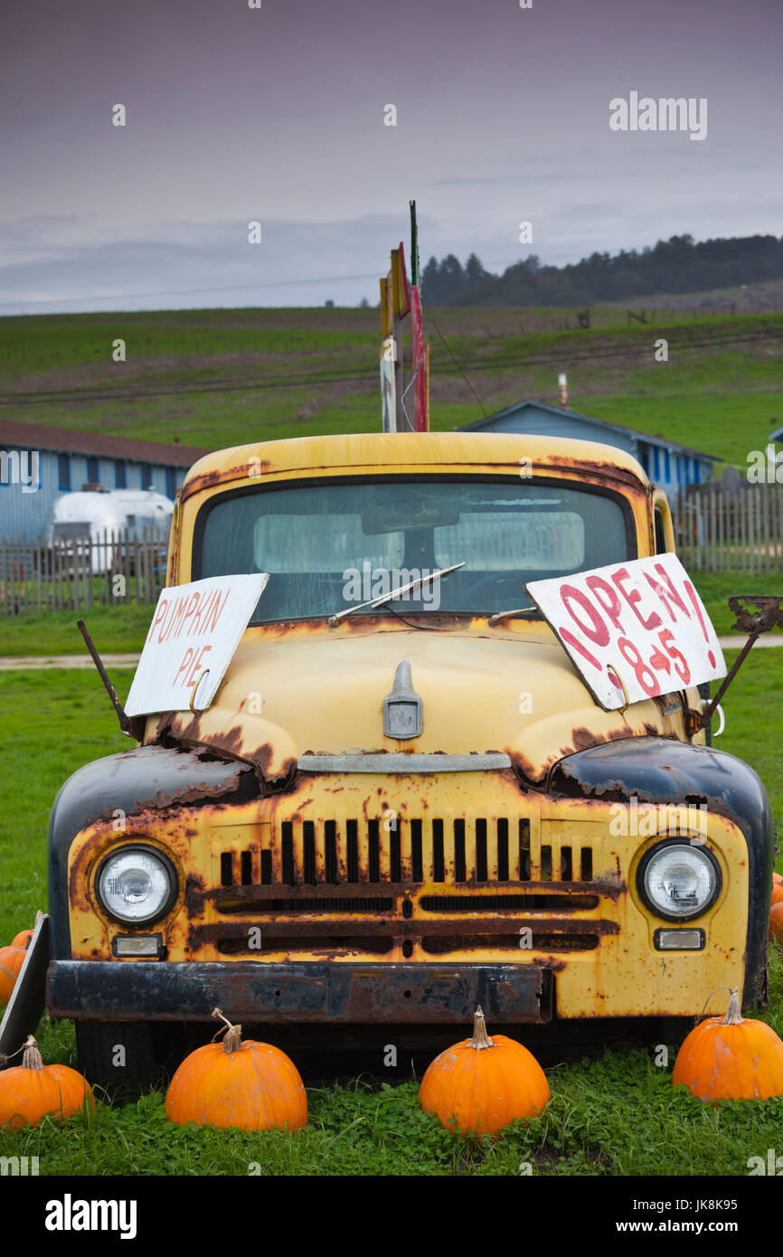 USA, California, Central Coast, Swanton, old pickup truck at roadside