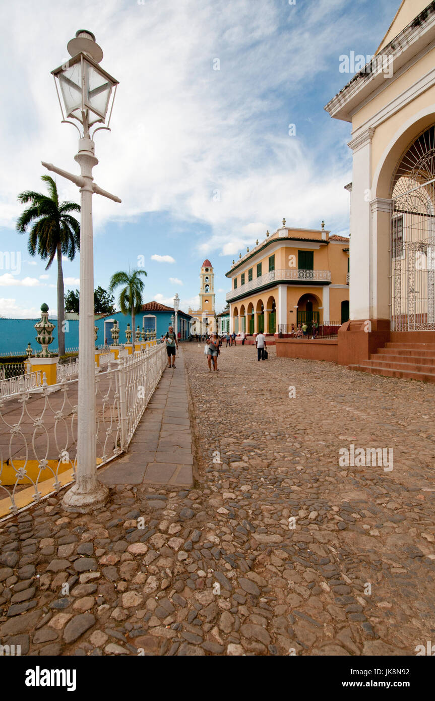 Cobblestone street leading to the 'Antiguo Convento de San Francisco de Asis' in Trinidad Cuba Stock Photo