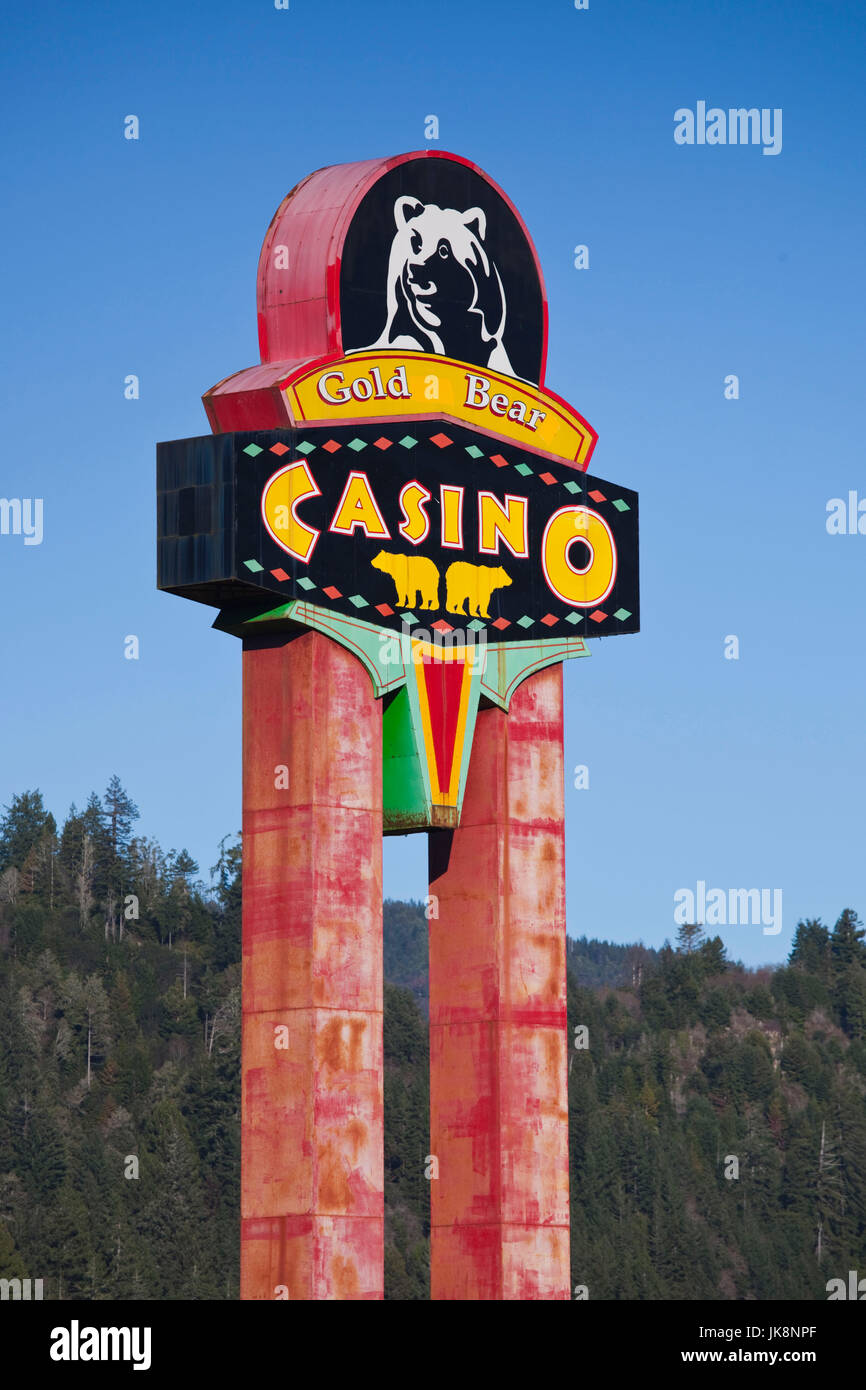 USA, California, Northern California, North Coast, Klamath, Gold Bear Casino sign Stock Photo