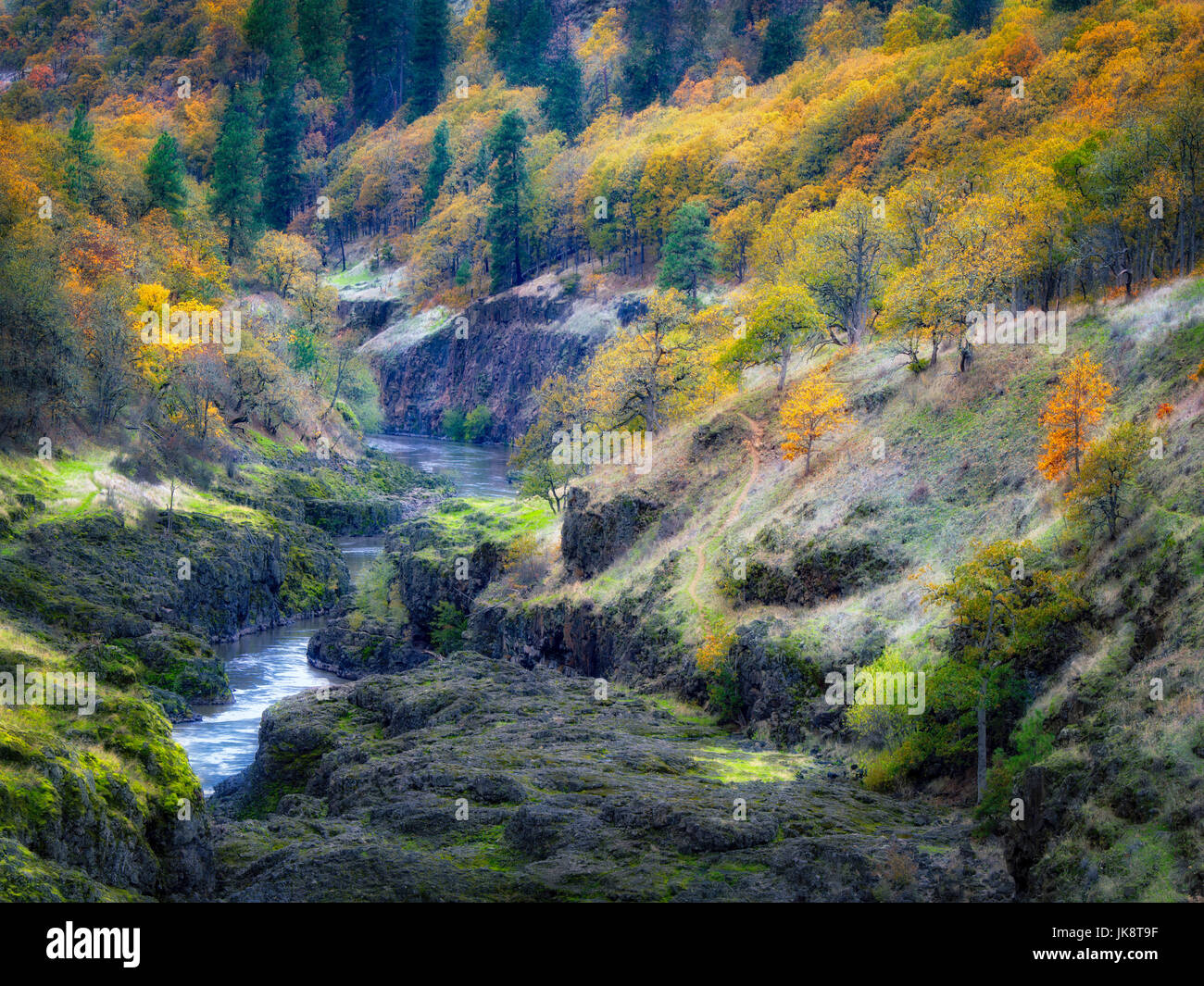 Klickitat River with fall color. Washington Stock Photo