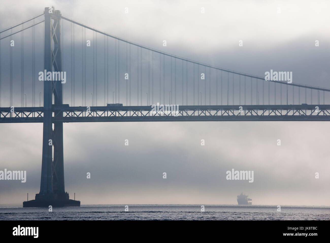 USA, California, San Francisco, Embarcadero, Bay Bridge in fog Stock Photo