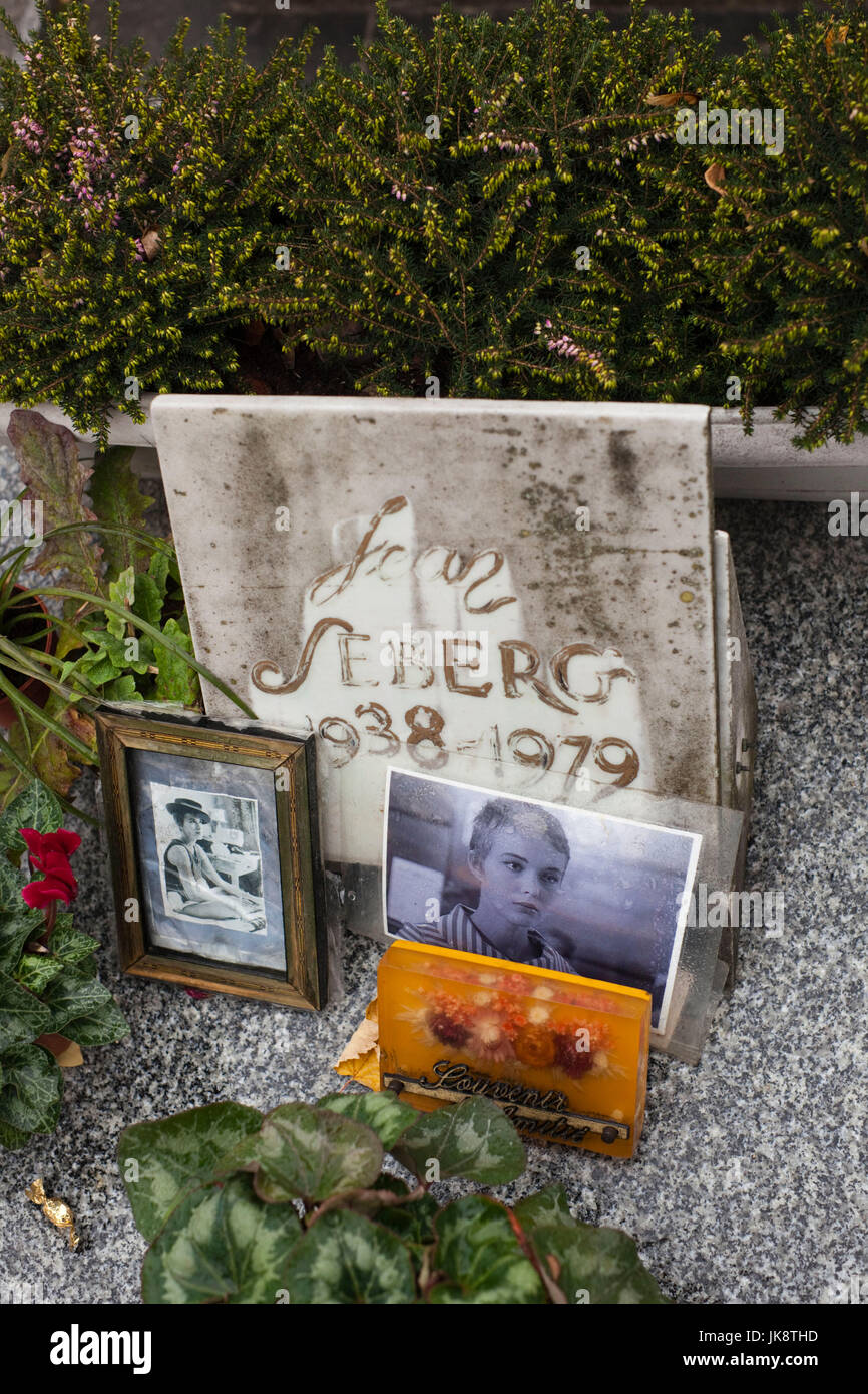 France, Paris, Montparnasse Cemetery, grave of Jean Seberg, film actress Stock Photo