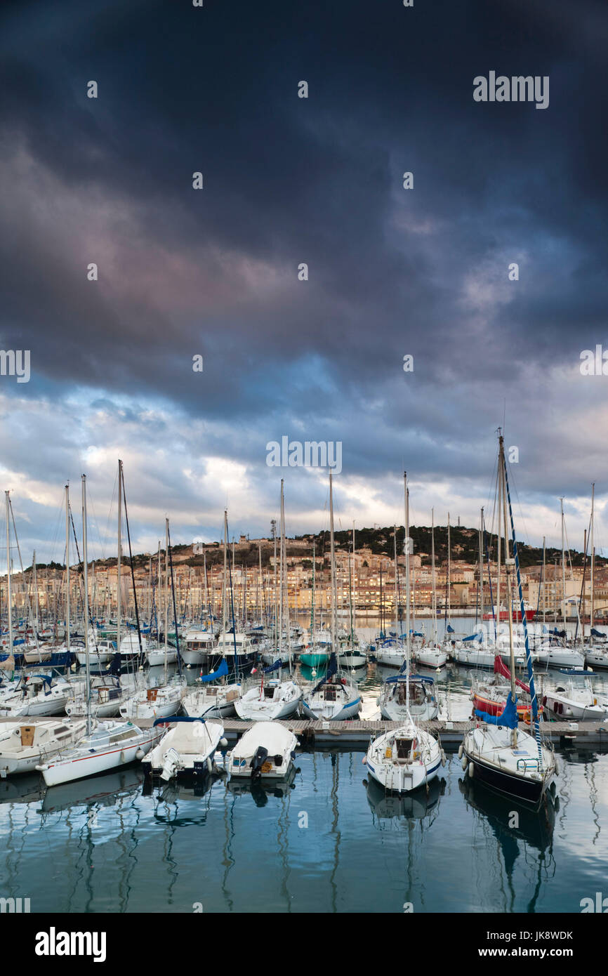 France, Languedoc-Roussillon, Herault Department, Sete, port view, dawn Stock Photo