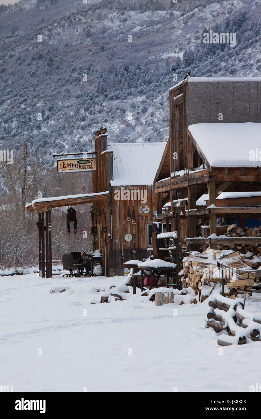 USA, Colorado, Ridgway, Old West town buildings, winter Stock Photo Alamy