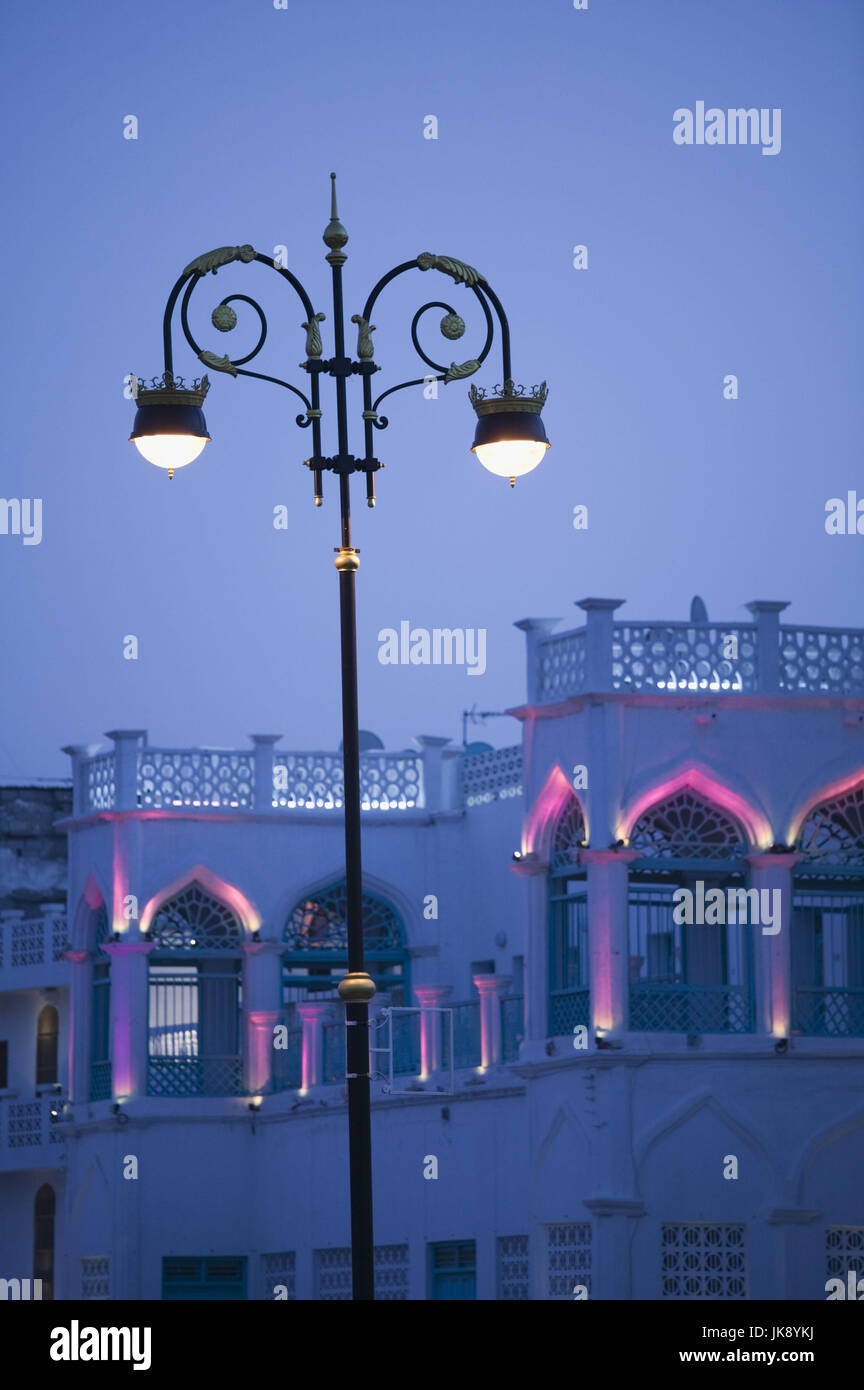 Oman, Maskat, Mutrah, Gebäude, Laterne, Beleuchtung, Abend, Stock Photo
