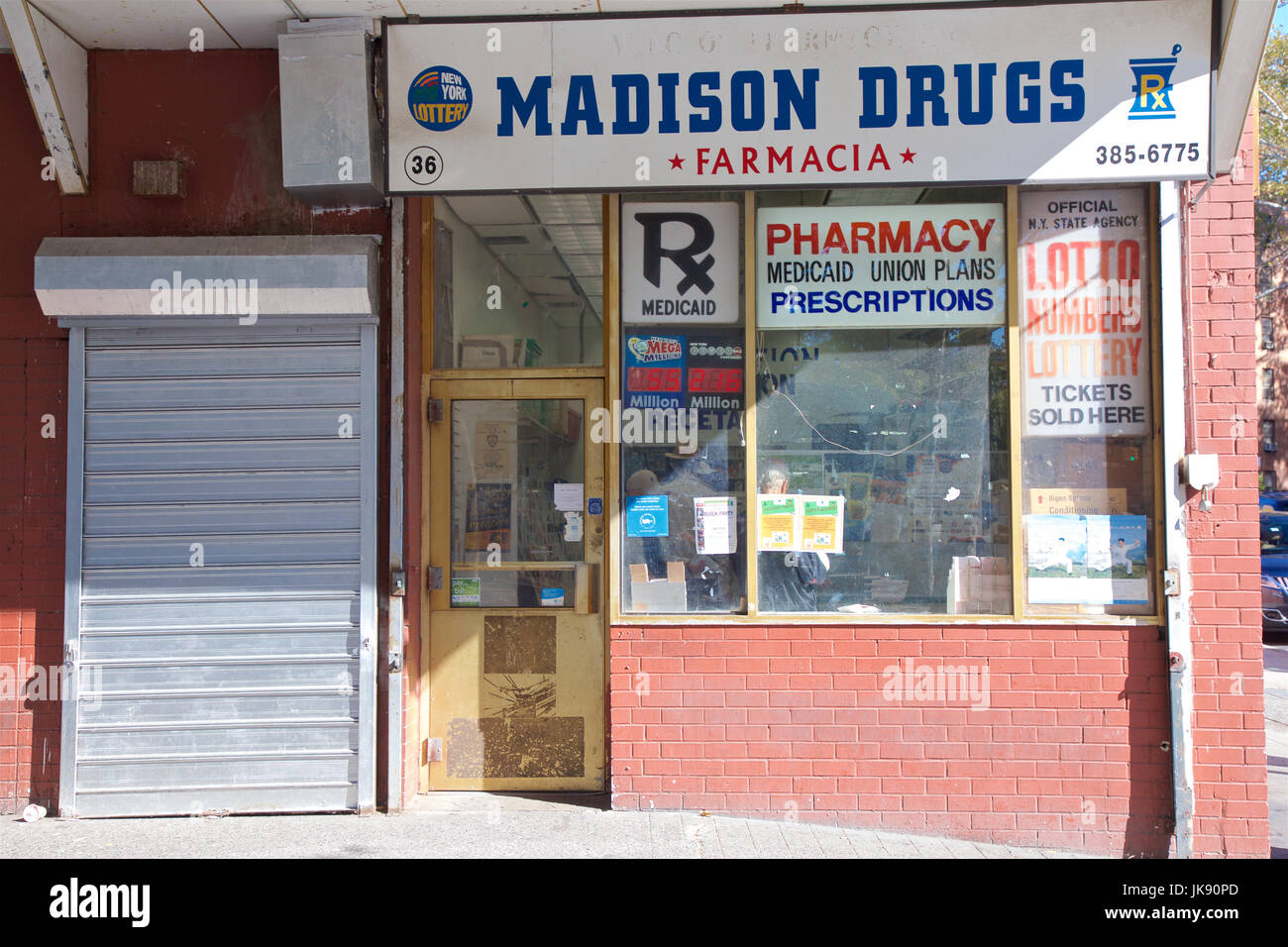 Pharmacy on Madison Street in New York, NY, USA. Stock Photo