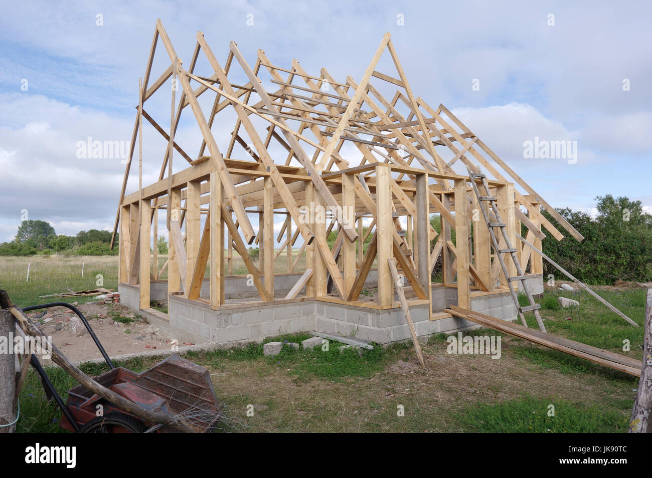 Small house under construction on Manija island, Estonia 9th July 2017 Stock Photo