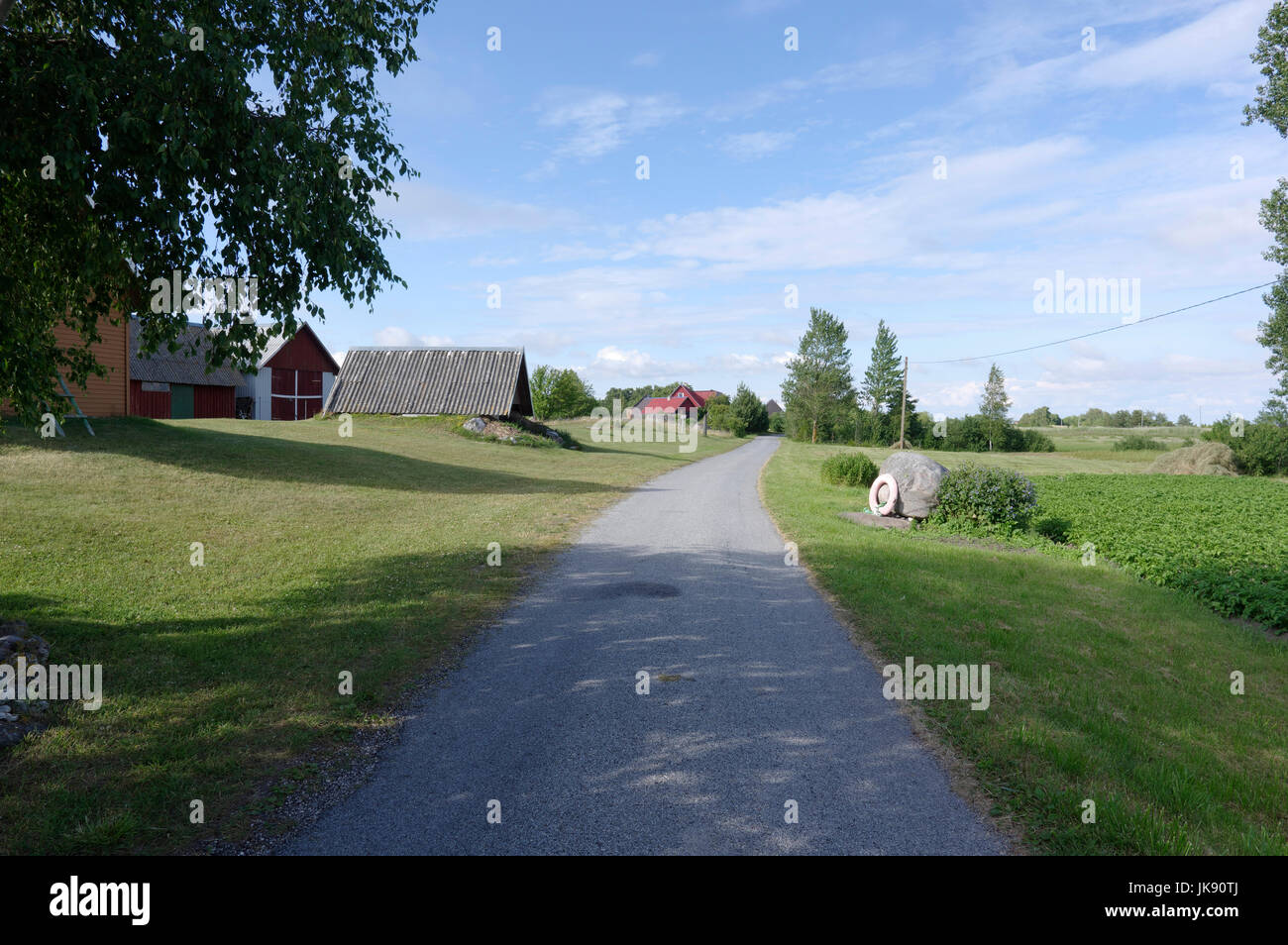 Road through the landscape on Manija island. Manilaid Estonia 9th July 2017 Stock Photo