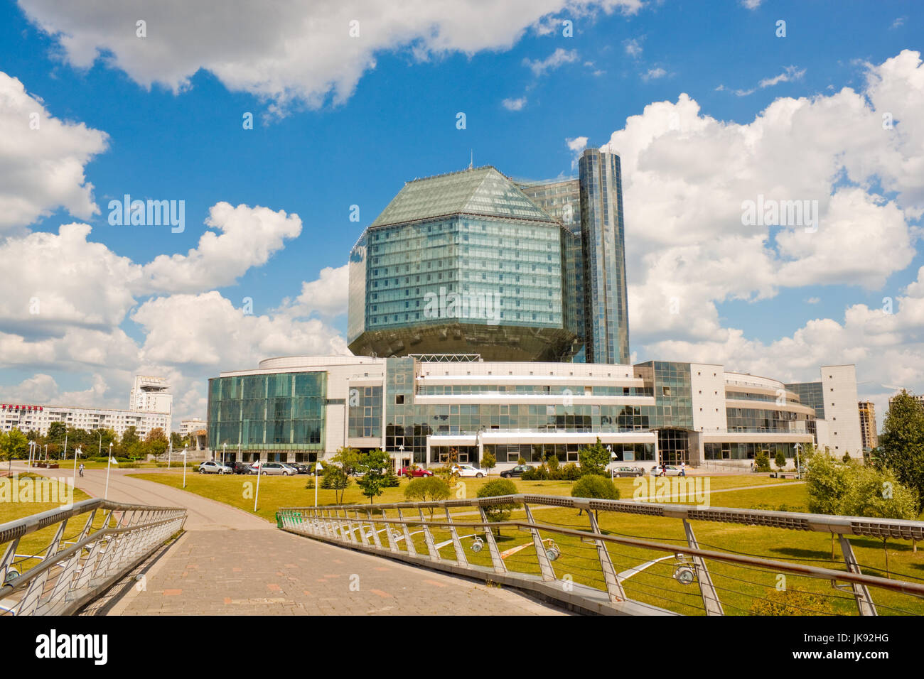 Minsk, Belarus - July 22, 2014: A view of modern building of National library of Belarus. Stock Photo