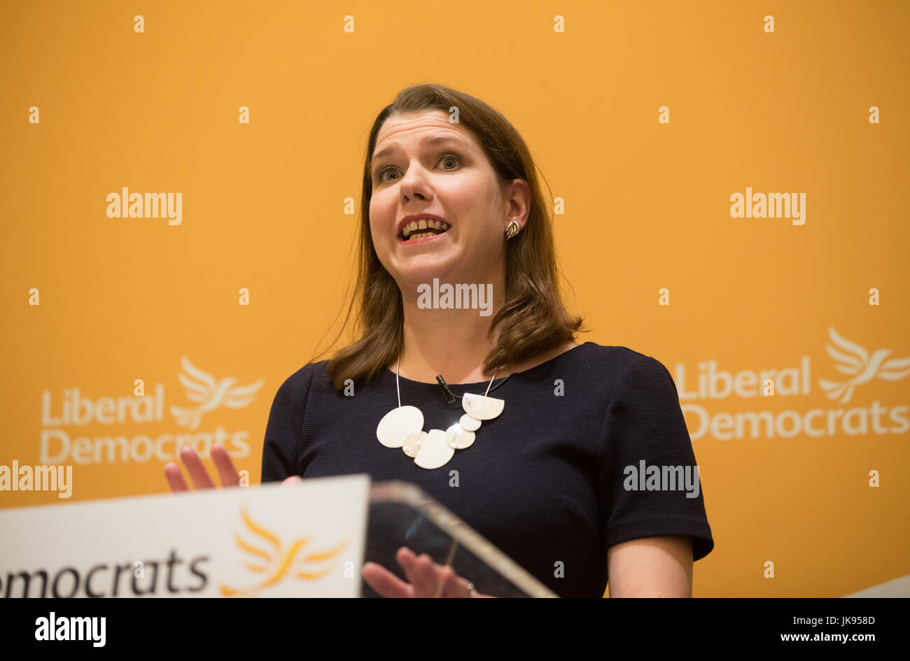 Jo Swinson at the announcement of Sir Vince Cable as the new leader of the Liberal Democrats.She was announced as the deputy leader Stock Photo