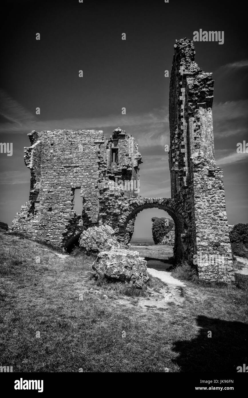 The ruins of Corfe Castle, near Swanage Stock Photo