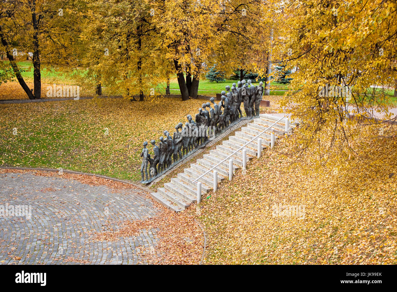Minsk, Belarus - October 13, 2014: The Last Way - the fragment of memorial complex The Pit devoted to people killed in jewish ghetto in Minsk, Belarus Stock Photo