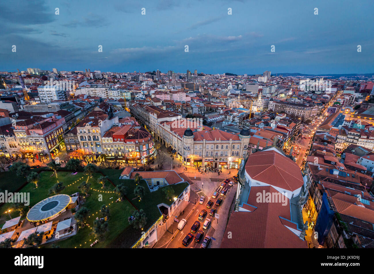 Lisbon Square with a small park on the roof of Passeio dos Clerigos seen from bell tower of Clerigos Church in Porto, second largest city in Portugal Stock Photo