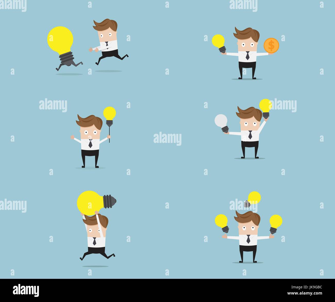 set of businessman with bulb idea cartoon vector illustration Stock ...