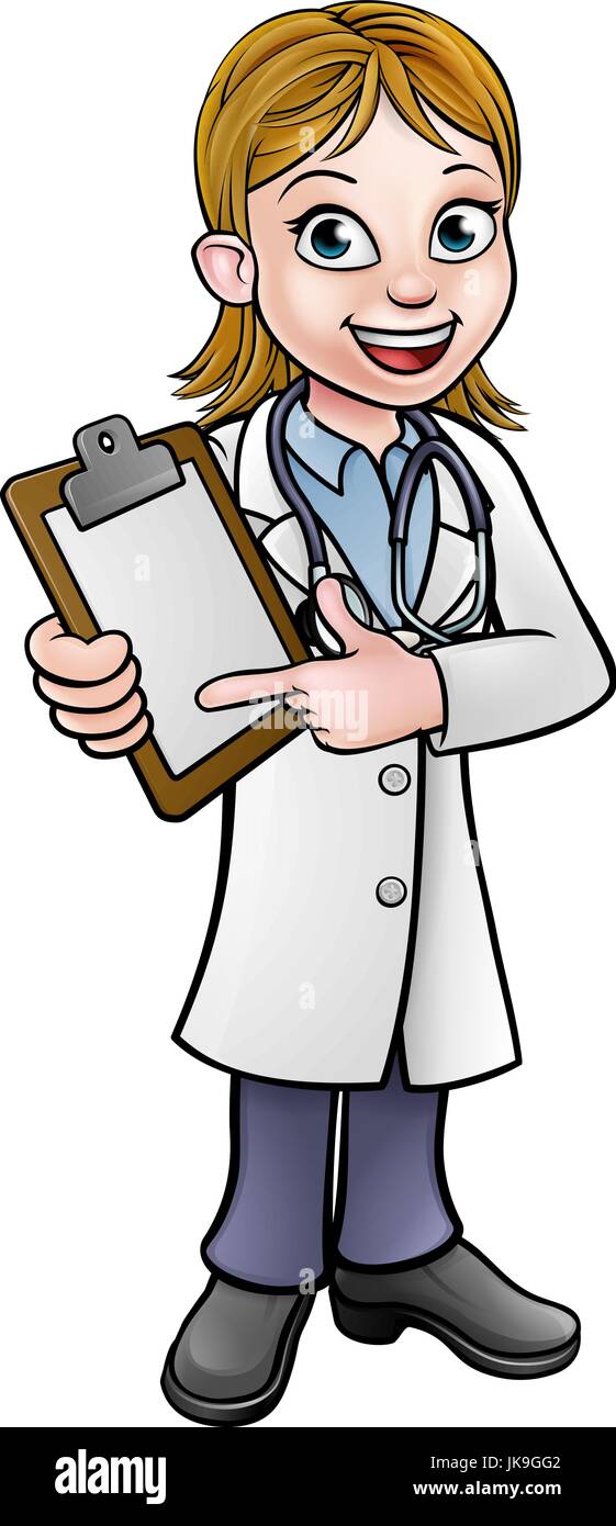 Doctor Cartoon Character Holding Clip Board Stock Vector