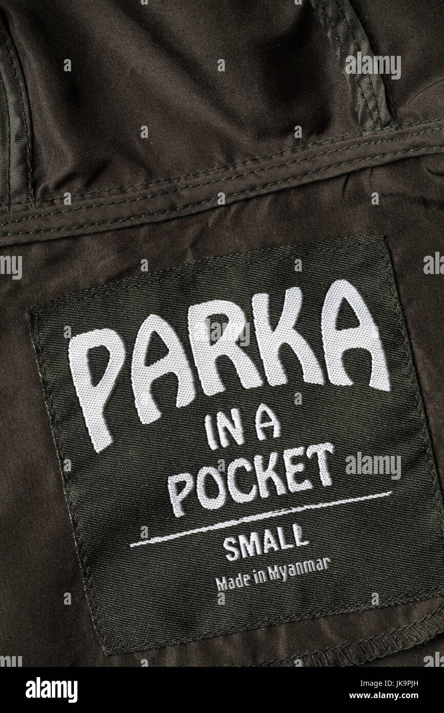 Parka in a pocket Made in Myanmar - small size - sold in the UK United  Kingdom, Great Britain Stock Photo - Alamy