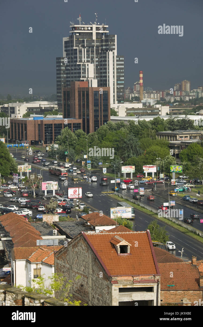 Mazedonien, Skopje, Straße, Bulevar Goce Delcev, Hauptverkehrszeit, Stock Photo