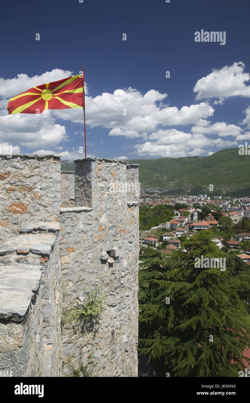 Mazedonien, Ohrid, Festung, Turm, Flagge, Wind, wehen, Stock Photo