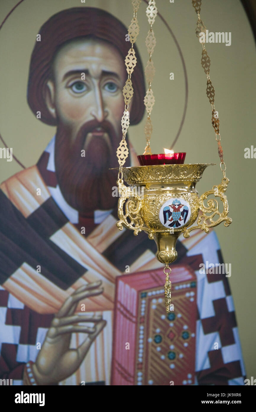 Serbien, Belgrad, Kirche Sveti Save, Serbisch-orthodox, innen, Heiligenbild, Kerze, Stock Photo