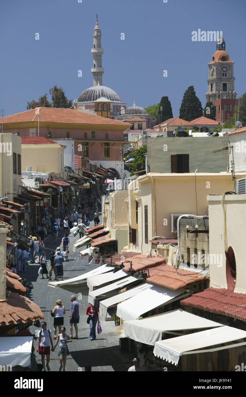 Griechenland, Rhodos, Rhodos-Stadt, Stadtbild, Altstadt, Einkaufsstraße, Touristen, Stock Photo
