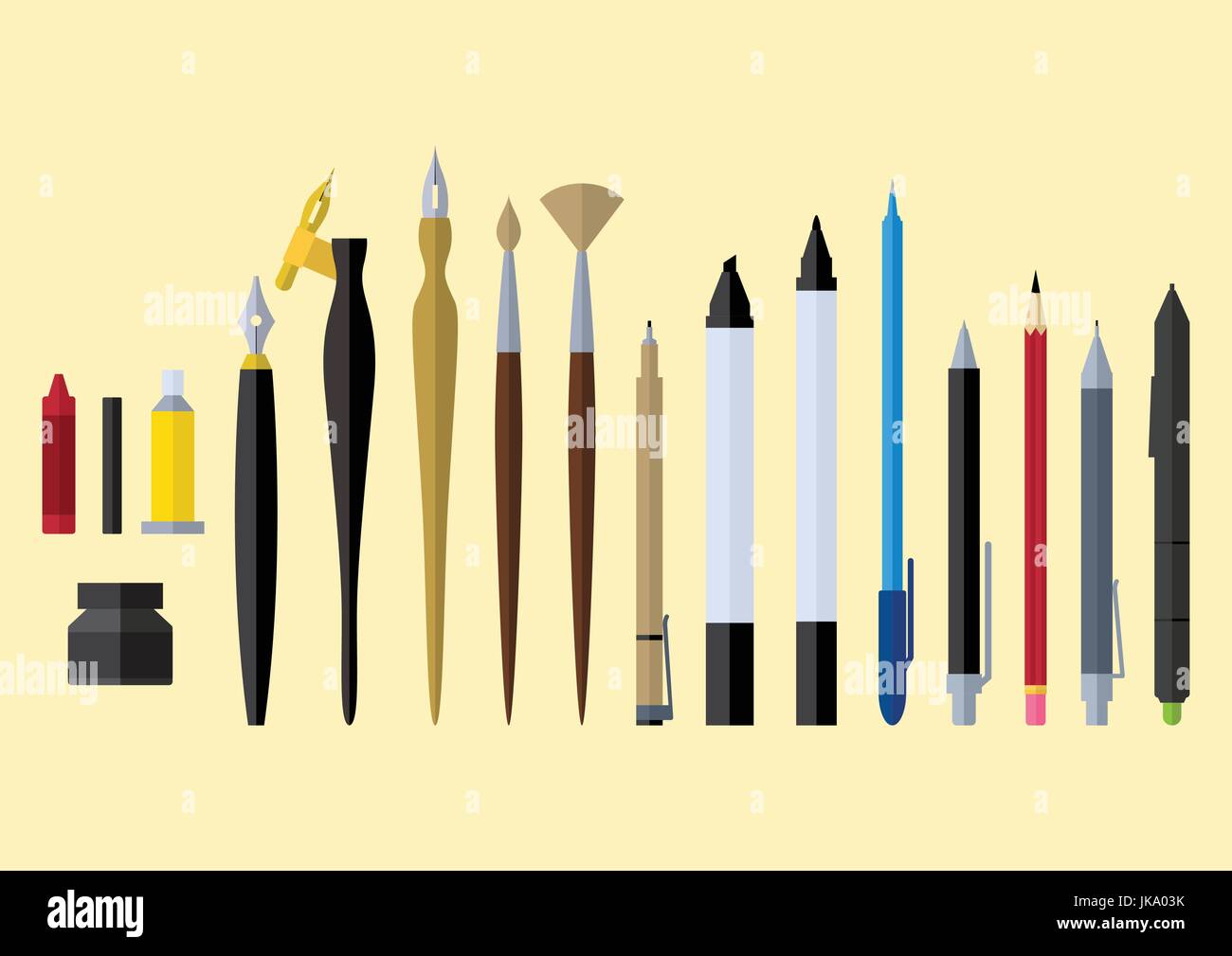 icon flat, stationary, drawing tools, writing tools, artist tools