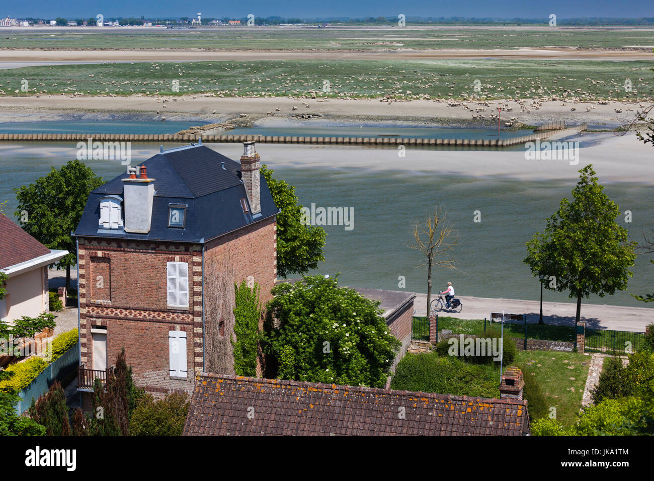 France, Picardy Region, Somme Department, St-Valery sur Somme, Somme Bay Resort town, elevated view of house by la Baie de Somme Stock Photo