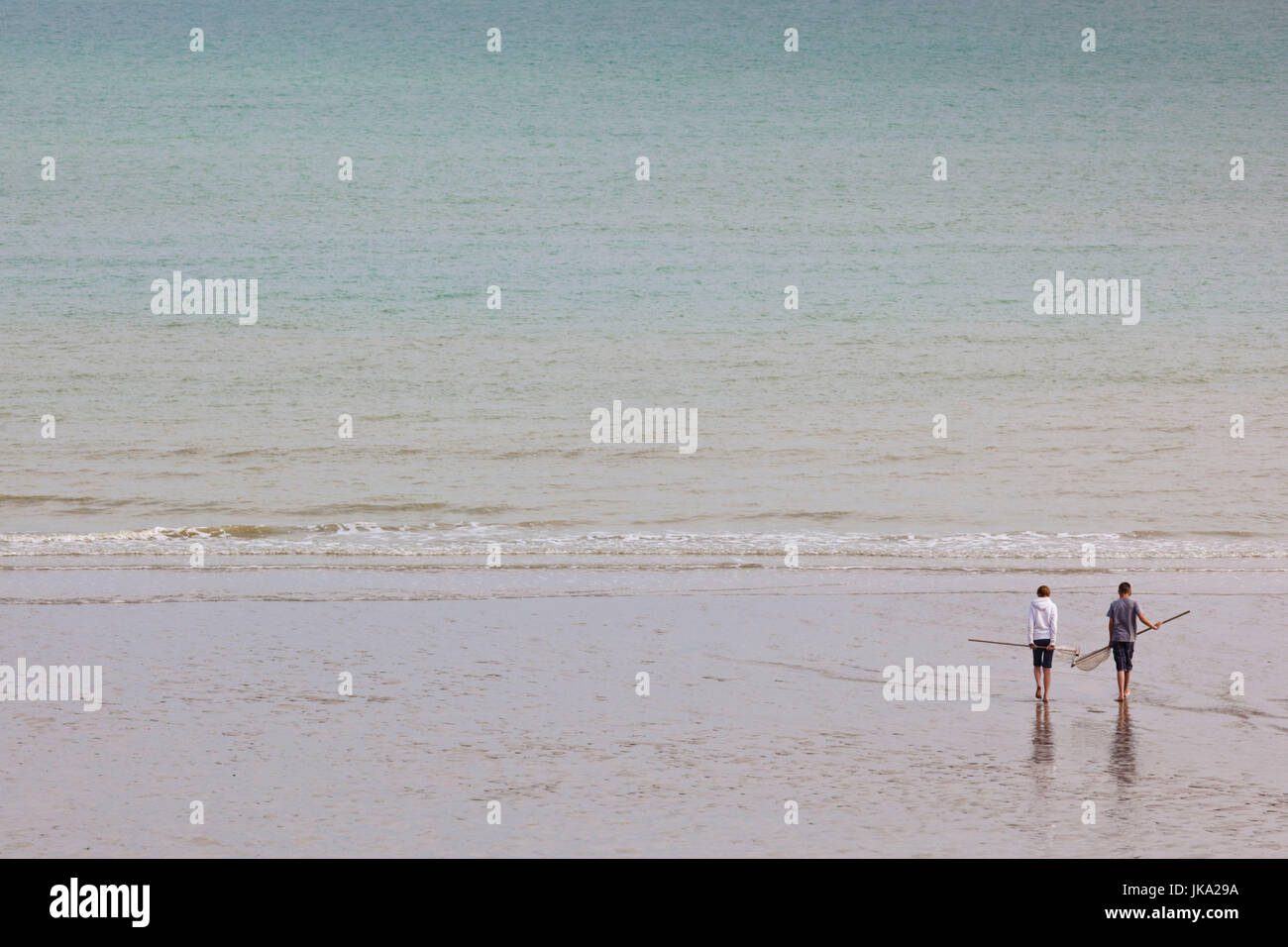 France, Normandy Region, Seine-Maritime Department, St-Valery en Caux, people on beach, NR Stock Photo