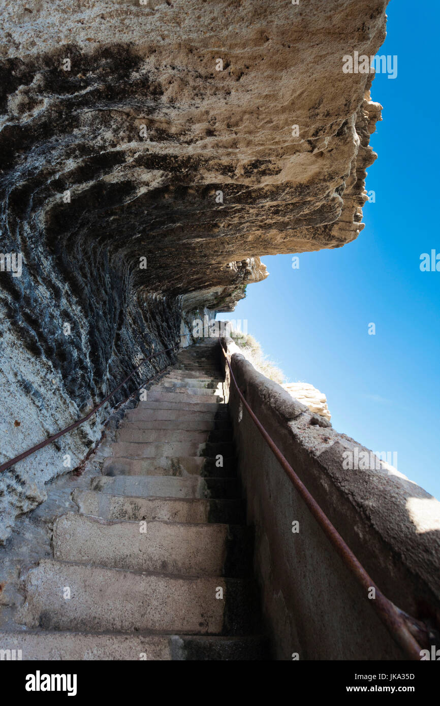 France, Corsica, Corse-du-Sud Department, Corsica South Coast Region, Bonifacio, Escalier du Roi de Aragon, King of Aragon Staircase Stock Photo