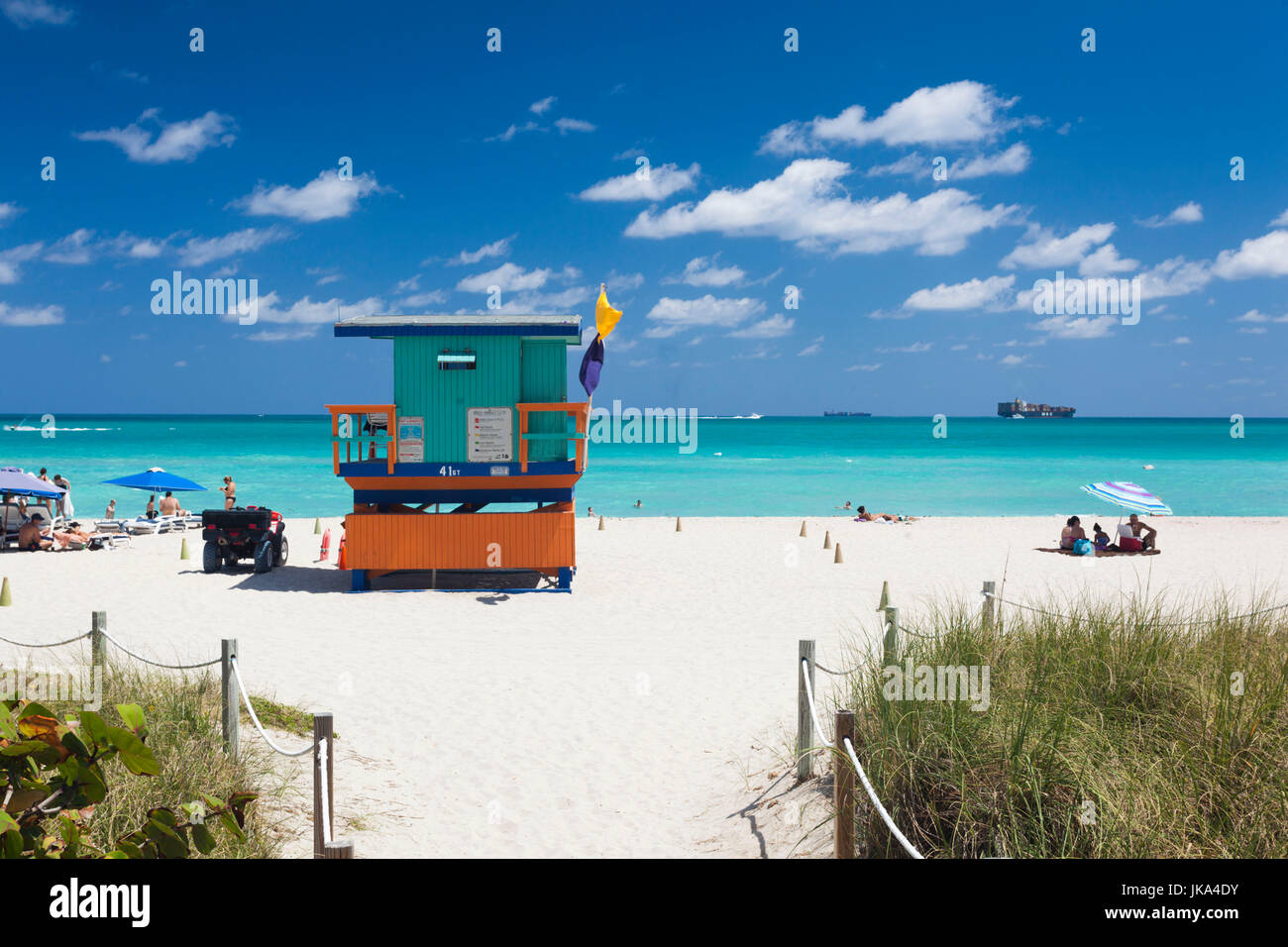 USA, Miami Beach, South Beach, Lifeguard hut on Miami Beach Stock Photo