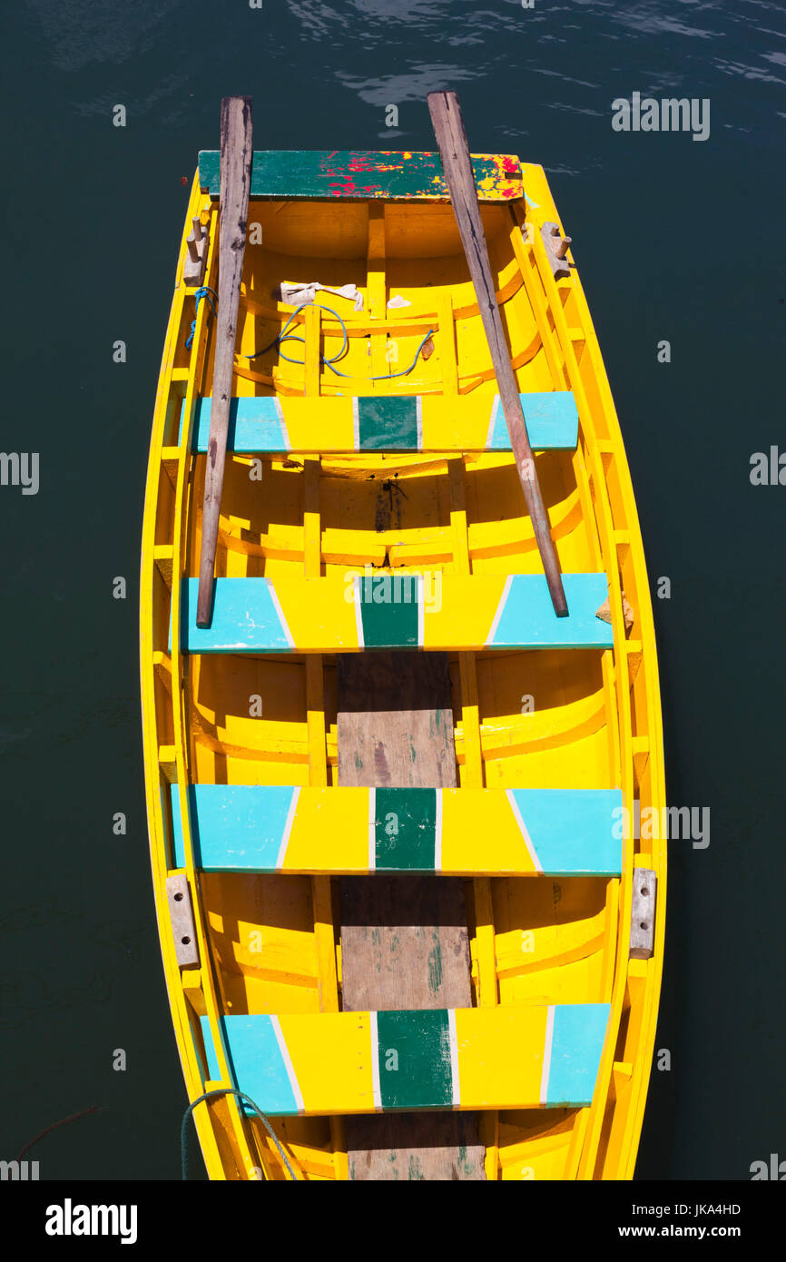 Dominica, Portsmouth, Indian River, wooden boat, elevated view Stock Photo