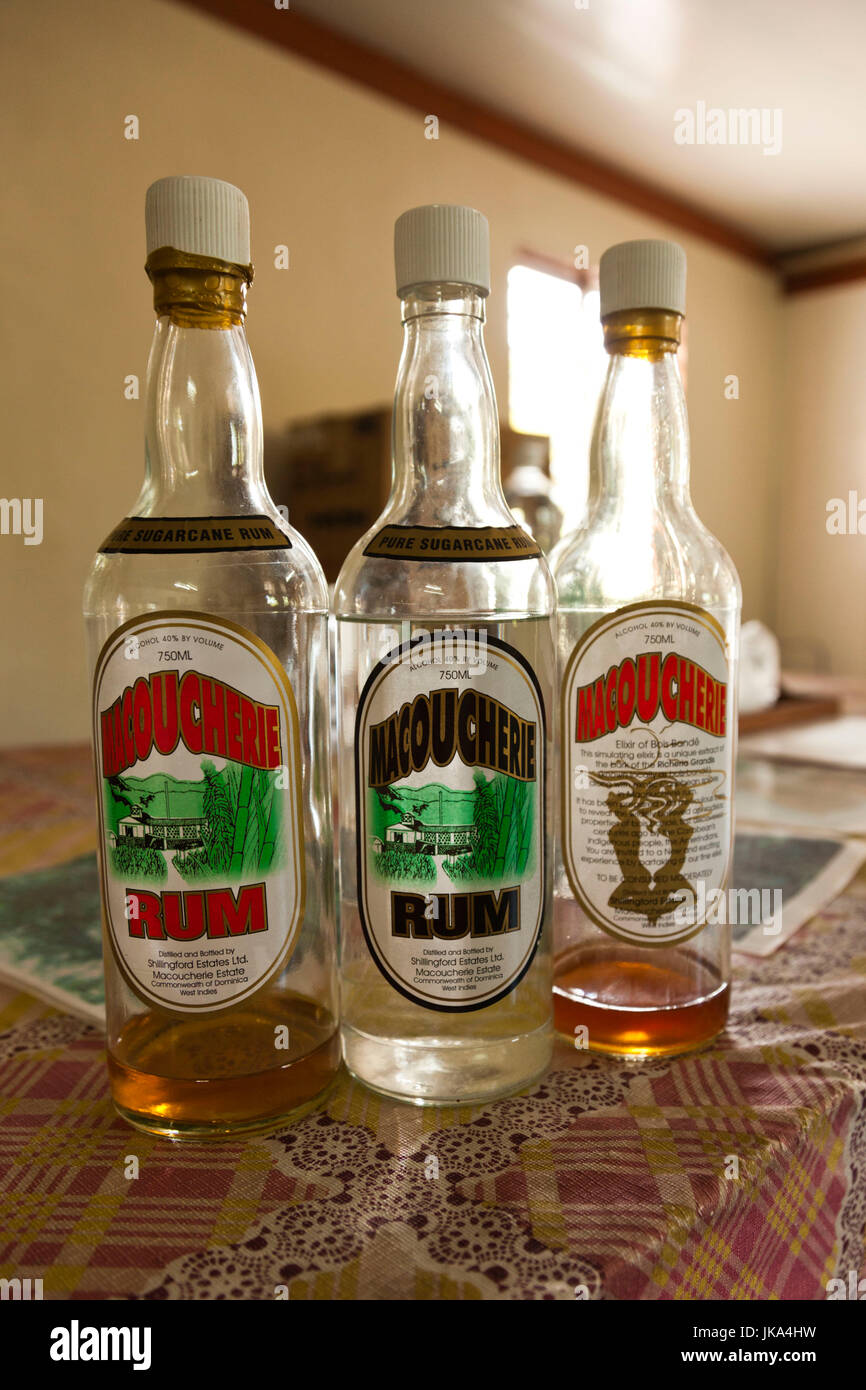 Dominica, Salisbury, Macoucherie Rum Distillery, bottles of Machoucherie Rum Stock Photo