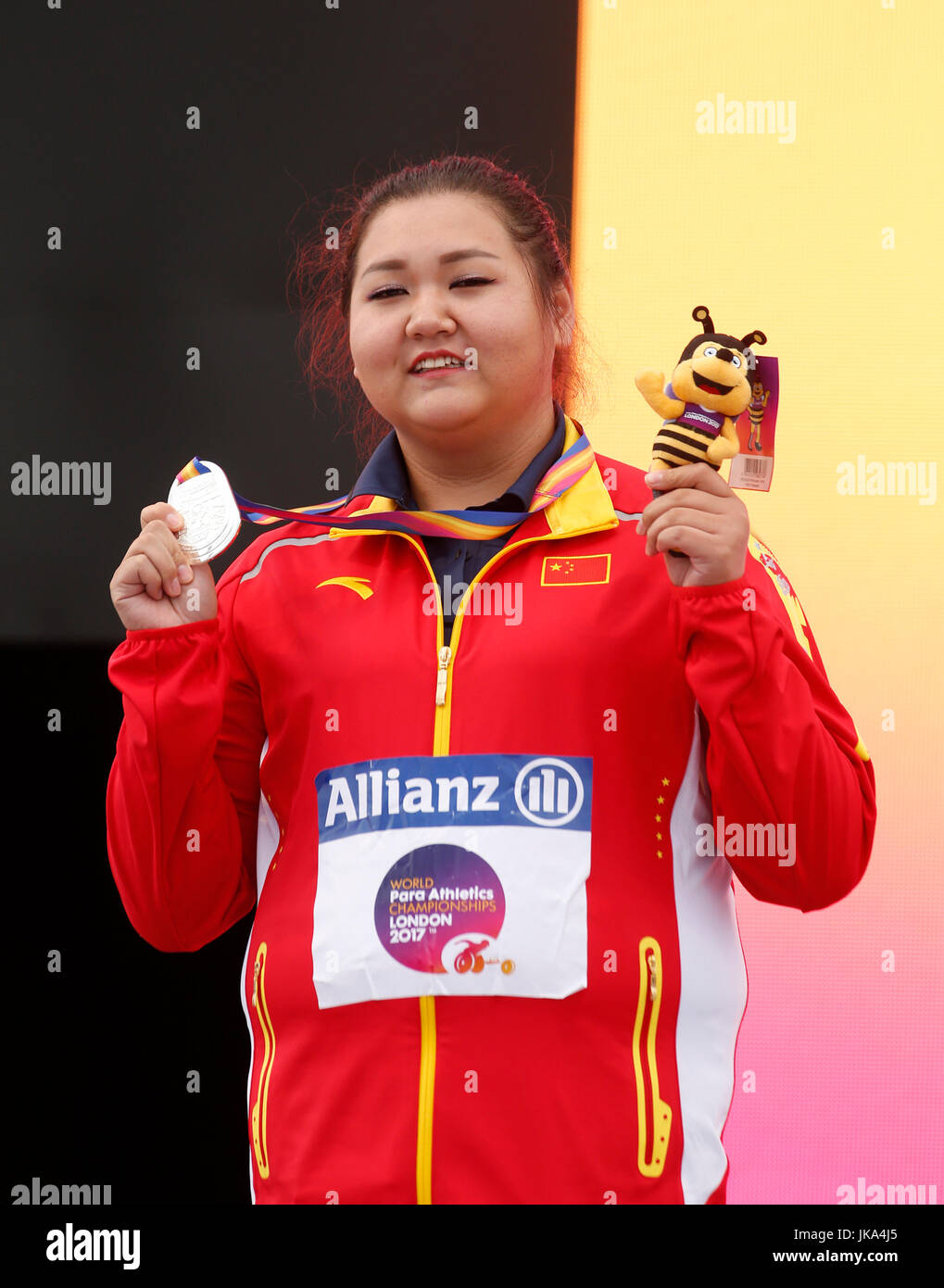 Silver medalist China's Jun Wang after the Shot Put F35 during day nine ...
