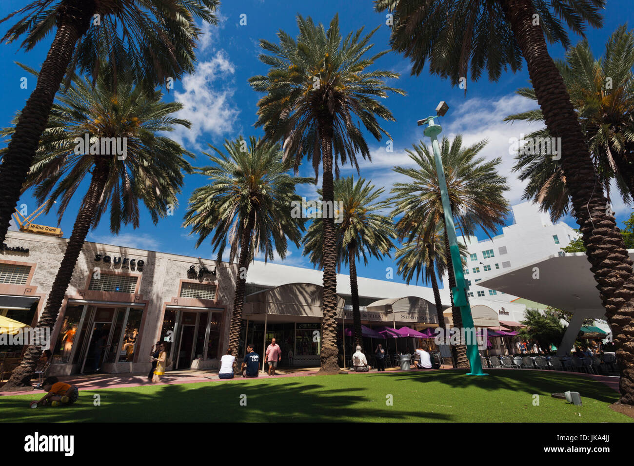 USA, Miami Beach, South Beach, Lincoln Road, shops along pedestrian street Stock Photo