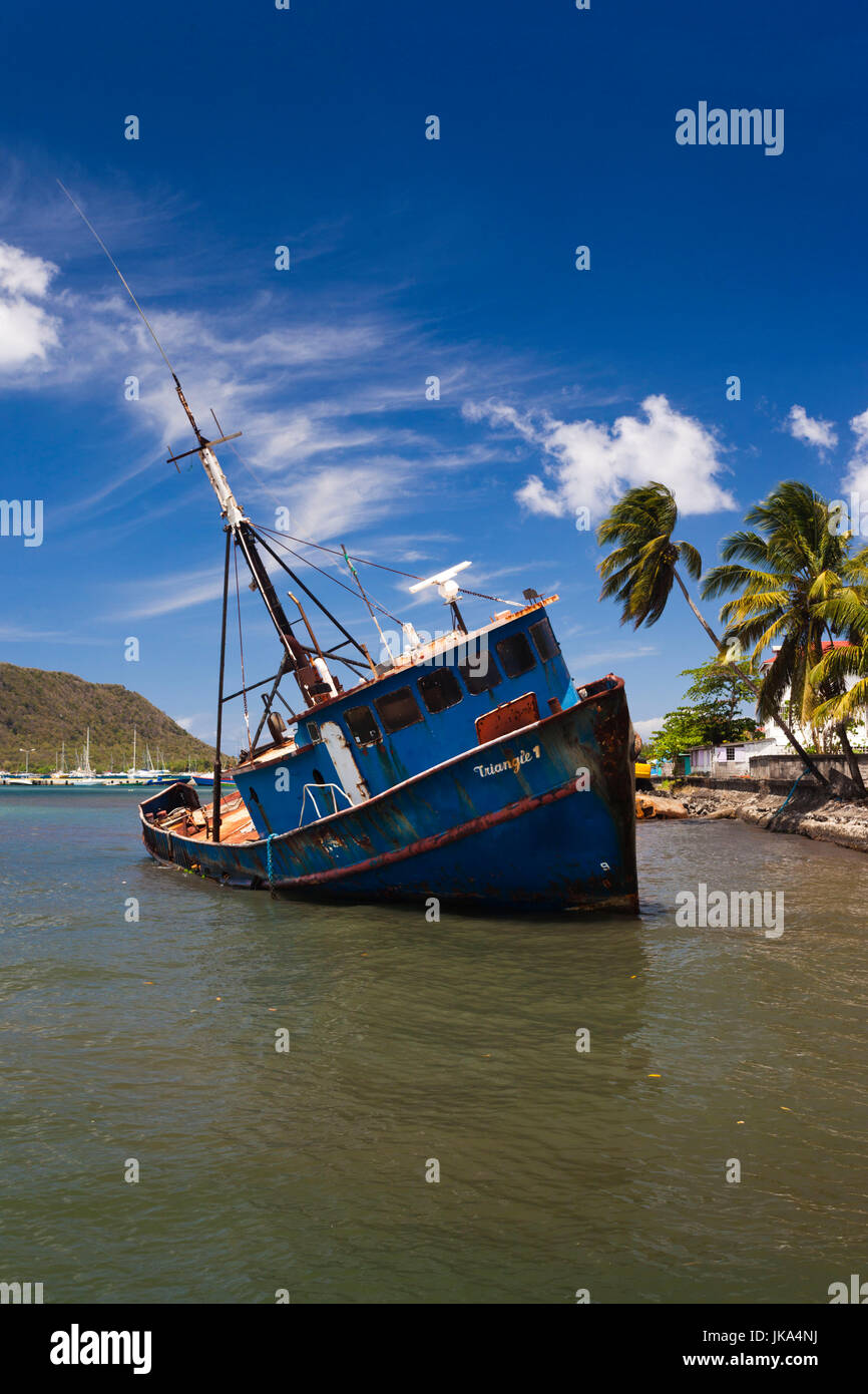 Dominica, Portsmouth, Prince Rupert Bay, shipwrecks caused by Hurricane Dean in 2007 Stock Photo