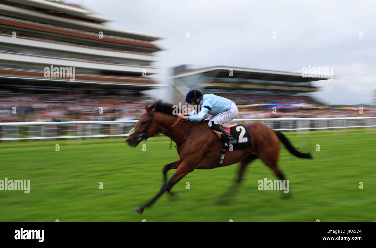 Intellect ridden by Ryan Moore comes home to win The Grundon ReCycling Handicap at Newbury Racecourse. Stock Photo