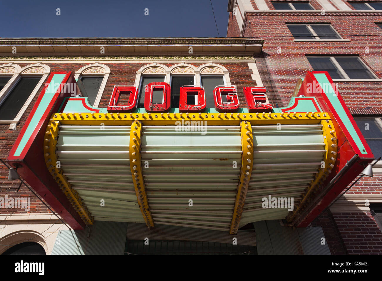 USA, Kansas, Dodge City, neon sign for Dodge Theater Stock Photo Alamy