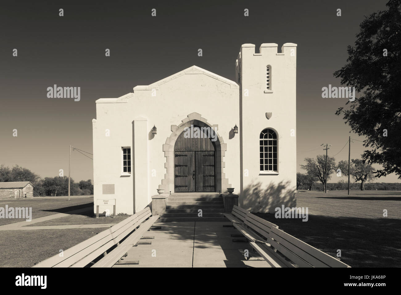 USA, Oklahoma, El Reno, Fort Reno, former Indian Wars military outpost and POW camp for German prisoners in World War Two, chapel builts by German POWs, exterior Stock Photo
