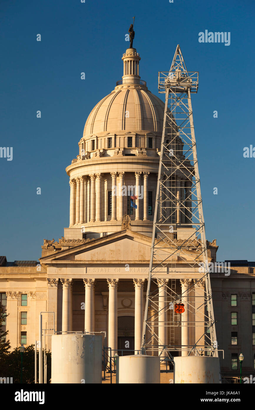 USA, Oklahoma, Oklahoma City, Oklahoma State Capitol Building with Petunia-1, only state capital in US with working oil well Stock Photo