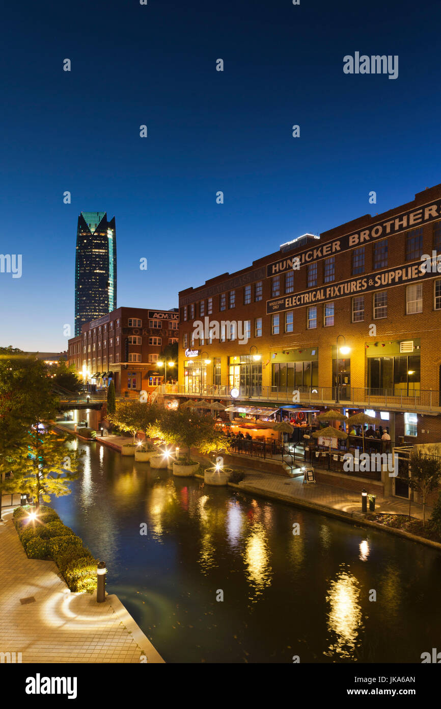 USA, Oklahoma, Oklahoma City, Bricktown, entertainment district, dusk