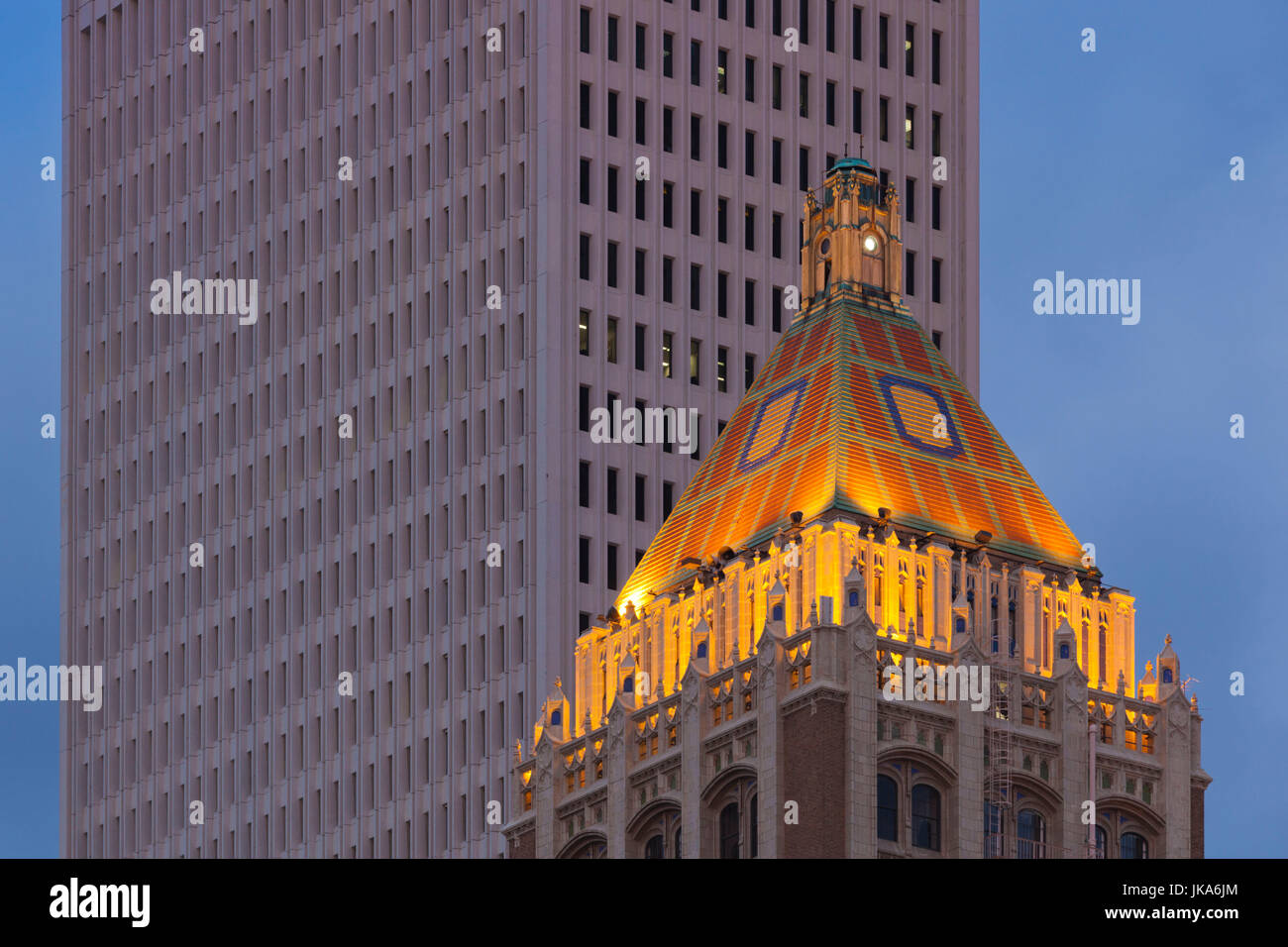 USA, Oklahoma, Tulsa, art-deco Atlas Life Building, now a Courtyard by Marriott hotel, dawn Stock Photo