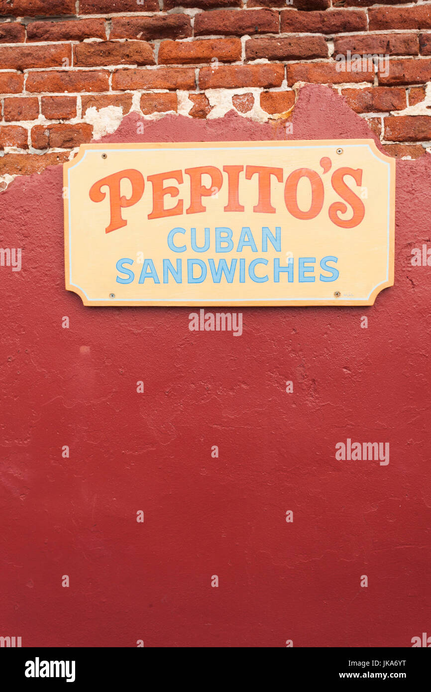 USA, Florida, Florida Keys, Key West, sign for Pepitos Cuban Sandwiches