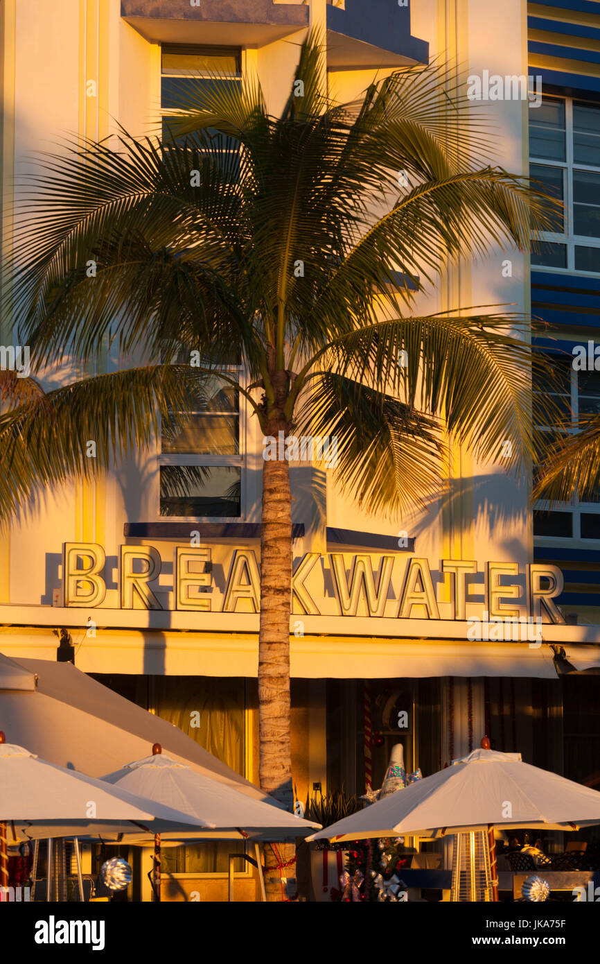 USA, Florida, Miami Beach, South Beach hotels on Ocean Drive, The Breakwater Hotel Stock Photo