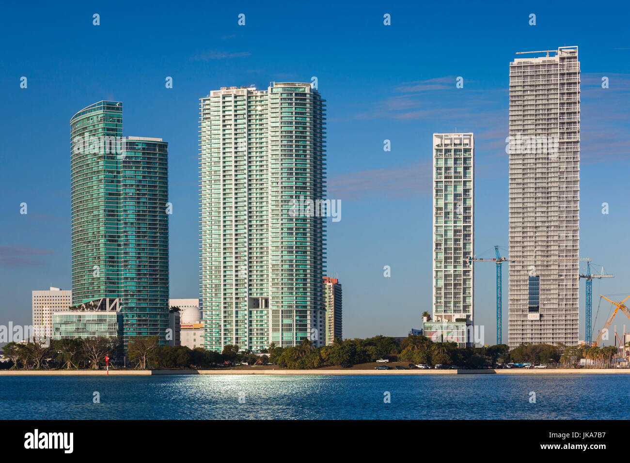 USA, Florida, Miami, city high rise buildings along Biscayne Boulevard ...