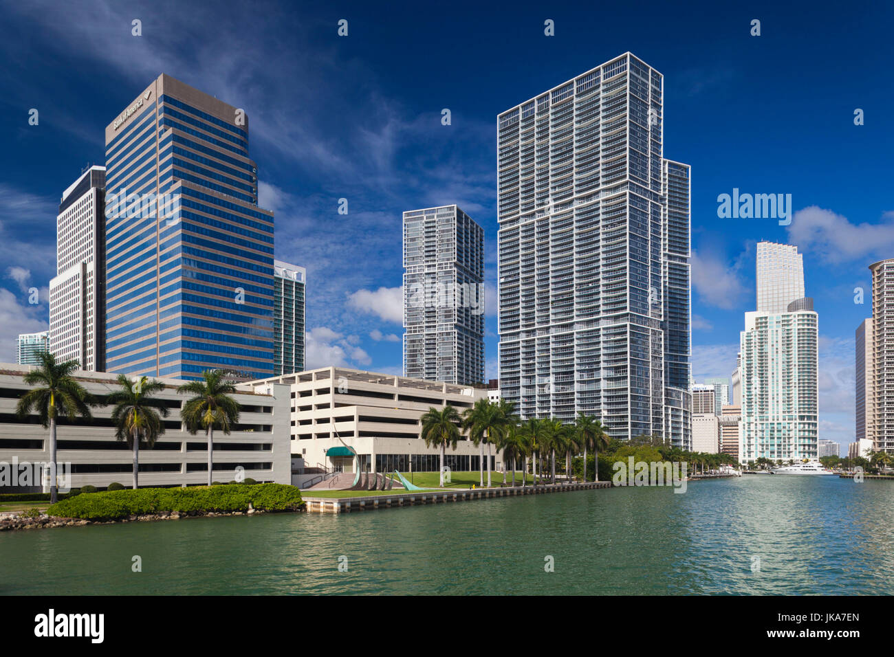 USA, Florida, Miami, city skyline from Brickell Key Stock Photo