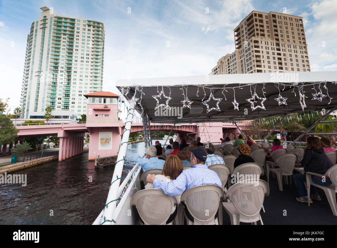 USA, Florida, Fort Lauderdale, Las Olas Riverwalk Area, boat cruise Stock Photo