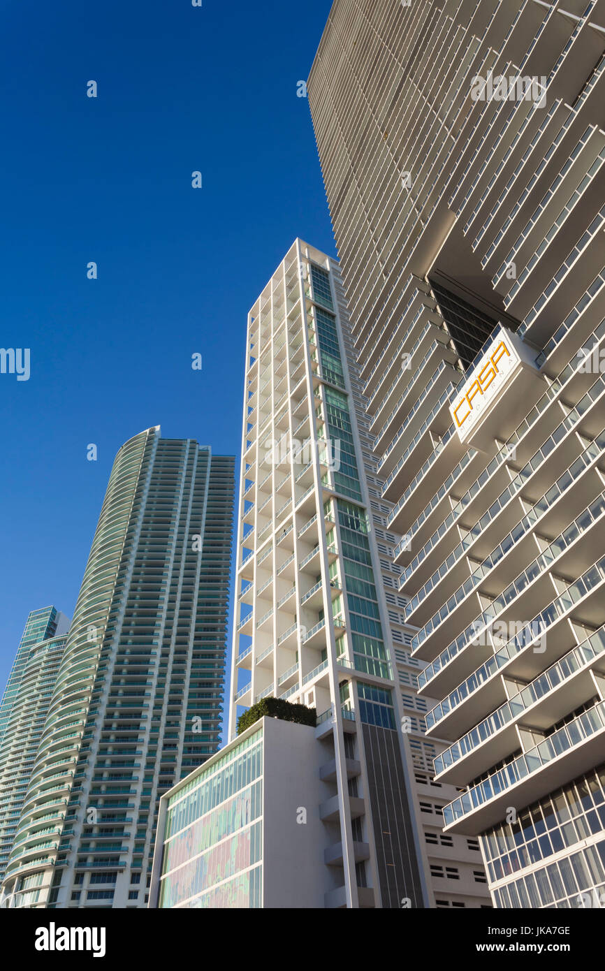 USA, Florida, Miami, city high rise buildings along Biscayne Boulevard ...