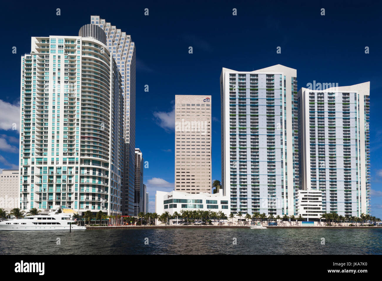 USA, Florida, Miami, city skyline from Brickell Key Stock Photo