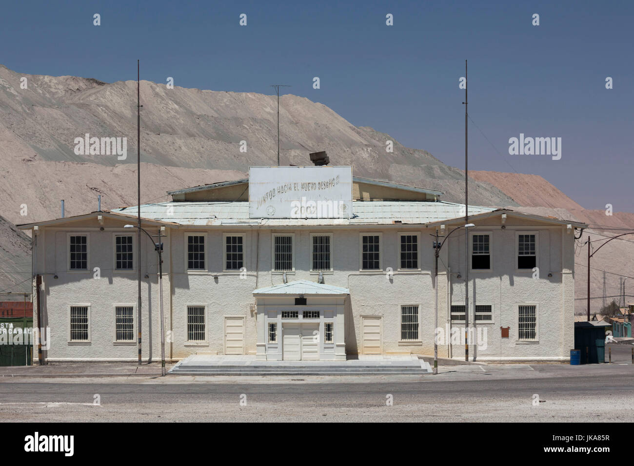 Chile, Calama-area, Chuquicamata, former copper mining ghost town, town buildings Stock Photo